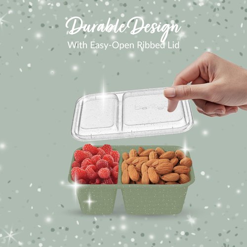 Bentgo Prep - 2-Compartment Snack Containers with Lids - Reusable, Microwaveable, Durable, PFAS & BPA-Free, Freezer, & Dishwasher-Safe Meal Prep Food Storage - 10 Trays & 10 Lids (Basil Glitter)