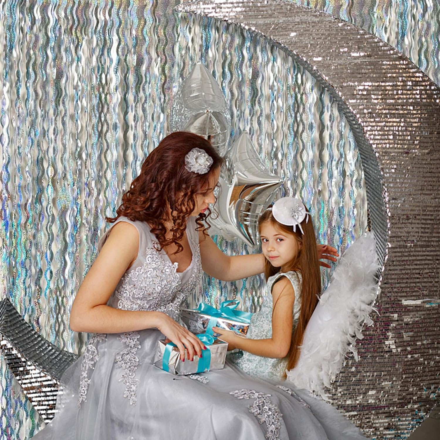 Skiennix Tinsel Foil Fringe Curtains - Sparkling Wavy Backdrop for Parties & Events | Photo Booth Decor