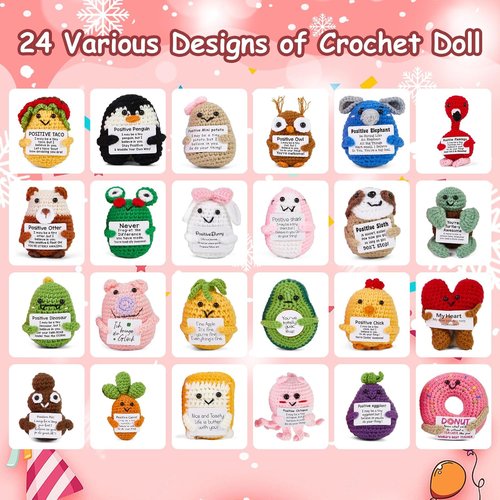 Advent Calendar 2025 - 24-Day Positive Crochet Animals Countdown for Kids & Adults | Handmade Emotional Support Toys
