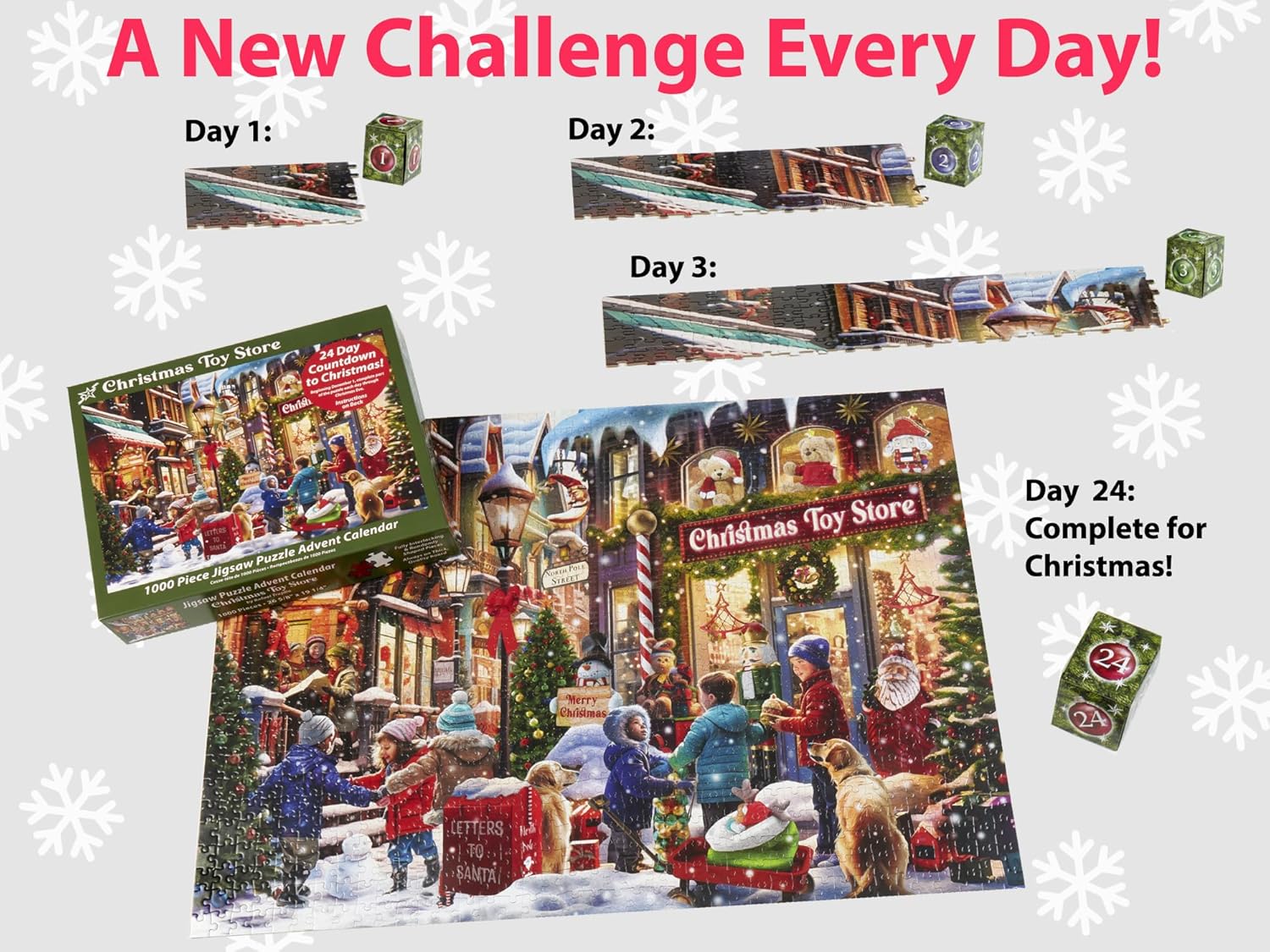 Vermont Christmas Company Jigsaw Puzzle Advent Calendar - 1000 Pieces | 24 Sections for Year-Round Fun