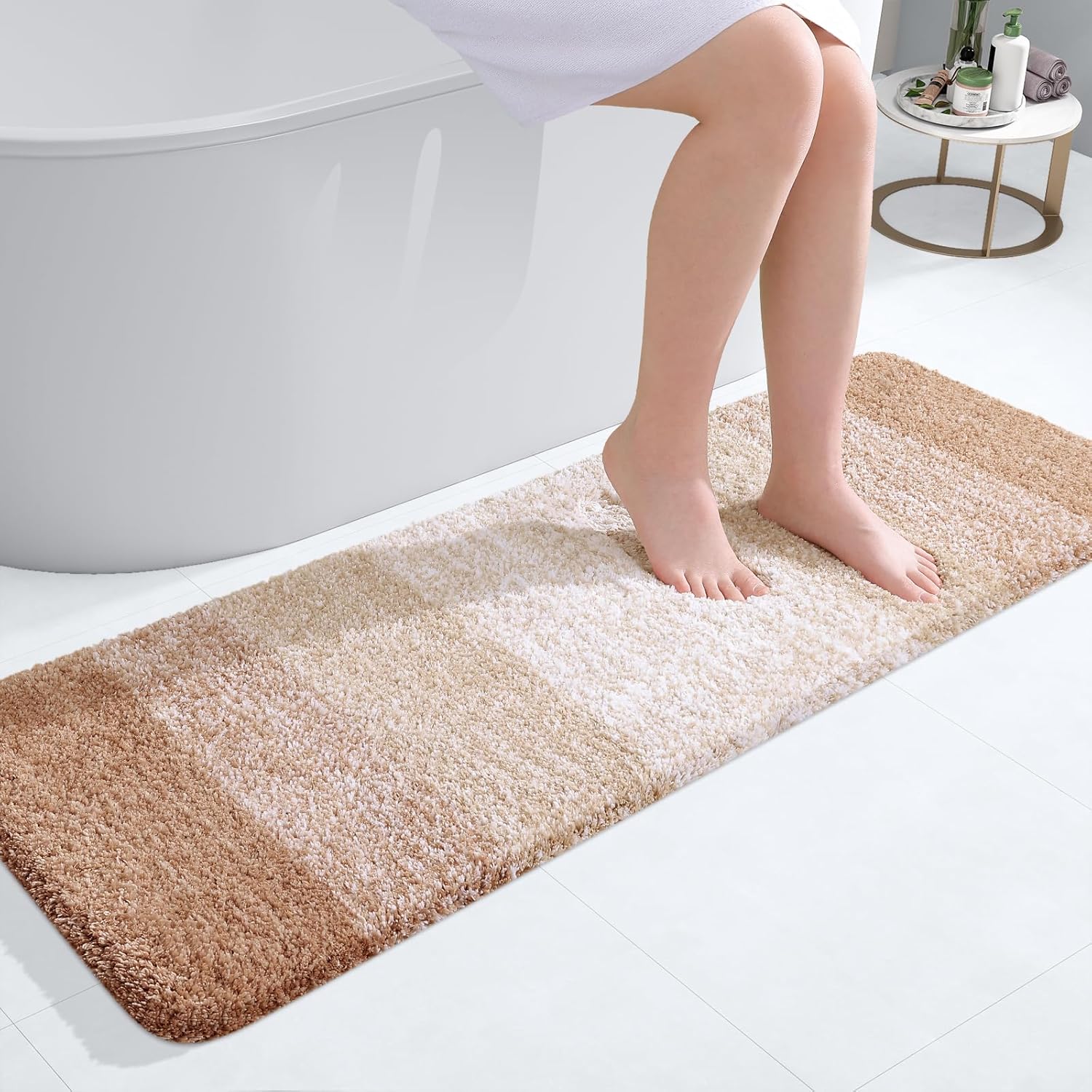 OLANLY Bathroom Runner Rug - Extra Soft Microfiber Mat, Quick Dry & Washable, 47x17 Inches | Beige