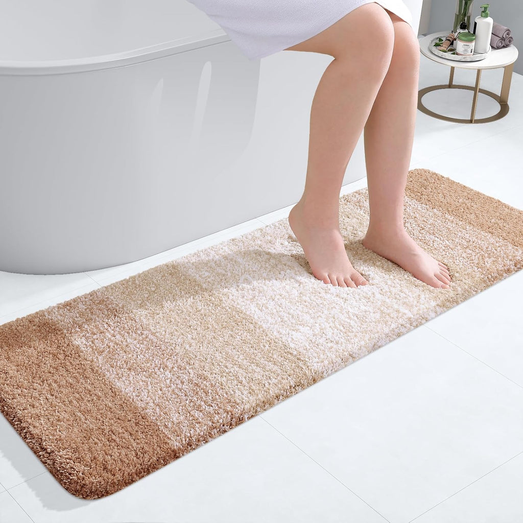 OLANLY Bathroom Runner Rug - Extra Soft Microfiber Mat with Rubber Backing | 47x17, Quick Dry, Beige