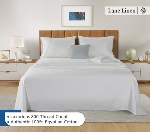 LANE LINEN 100% Egyptian Cotton Sheets Queen Size - White Bed Sheets for Queen Size Bed, 15" Deep Pocket Long Staple Cotton Bedding Sheets, Sateen Weave, Luxury Hotel Sheets - White