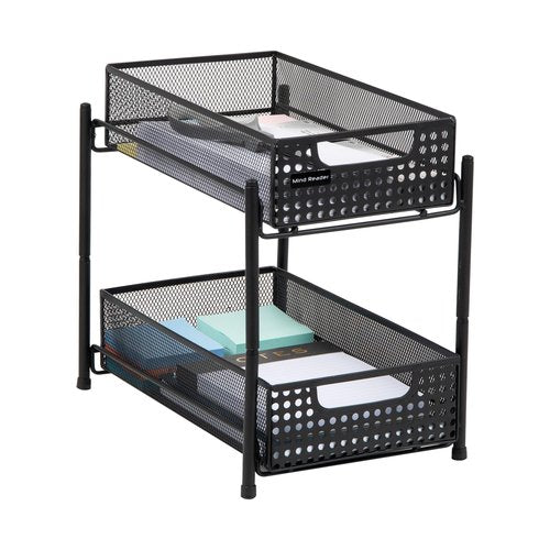 Mind Reader Accessory Organizer, Supply Storage, Desktop, Crafts, Office, Metal Mesh, 8"L x 12.5"W x 11.25"H, Black