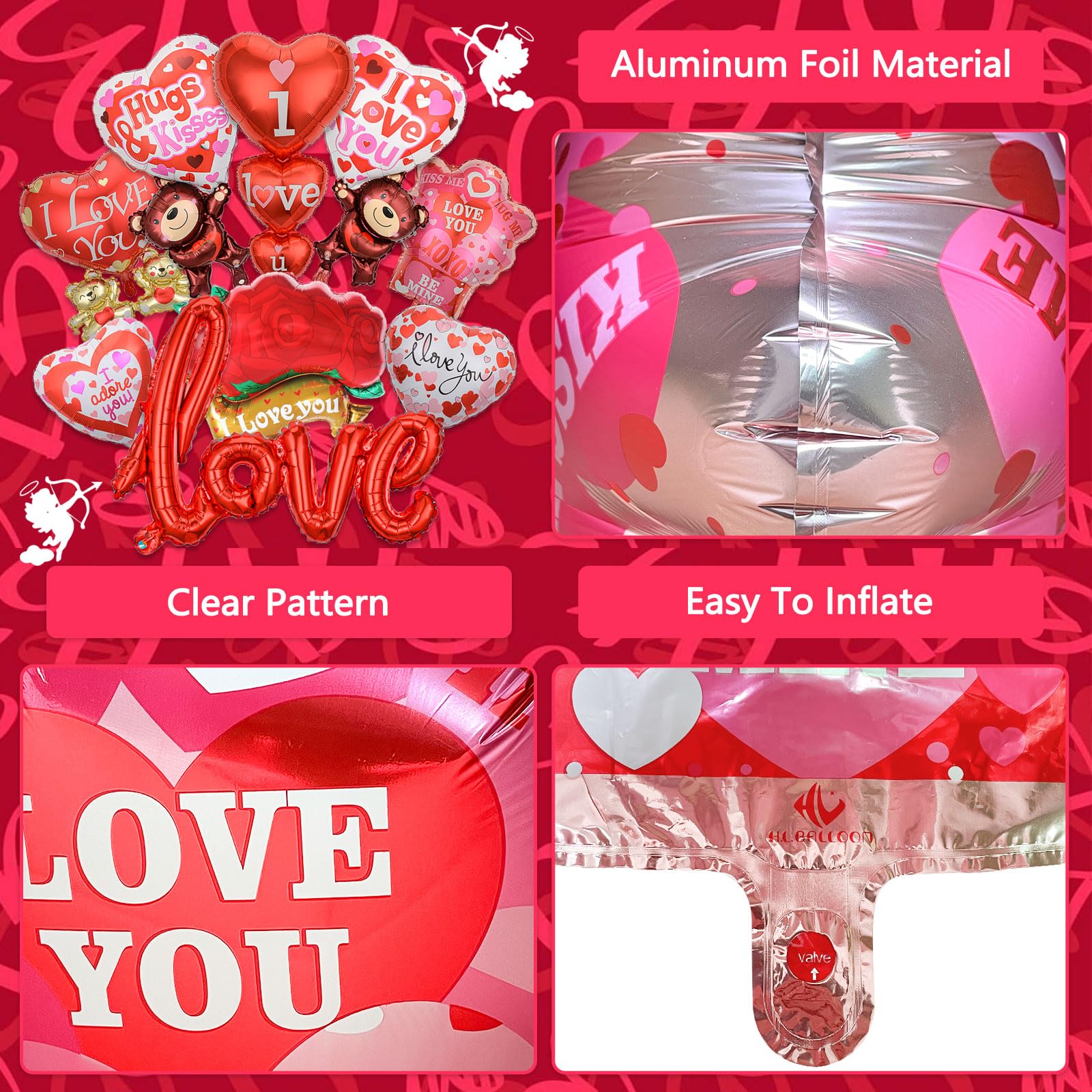 9 Pcs Valentines Balloons I Love You Foil Balloons 40 Inch Love Mylar Balloon Heart Shaped Balloon Propose Marriage Wedding Anniversary Valentines Day Decorations Supplies