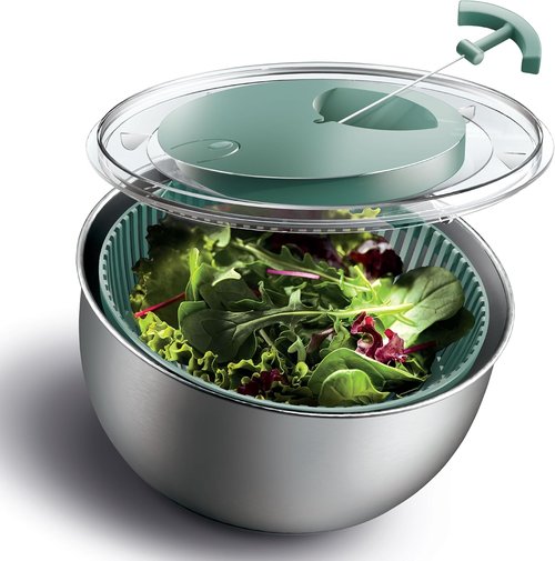 COOK WITH COLOR Stainless Steel Salad Spinner - 5 Qt. Easy Lettuce Washer & Vegetable Dryer - Non-Slip Base & Auto Stop Brake