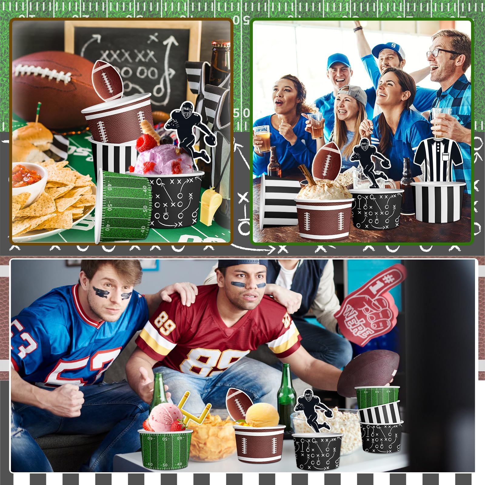 HAKOTI 48Pcs Football Party Supplies Kit - Football Ice Cream Bowls Party Snack Bowls Birthday Themed Decoration for Game Day Party,Sports Event