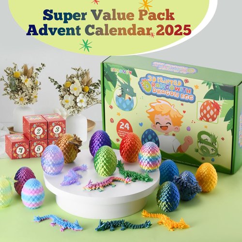 EIMONEY 3D Printed Dragon Egg Advent Calendar - 24PCS Realistic Movable Dragon Toys for All Ages | Multicolor