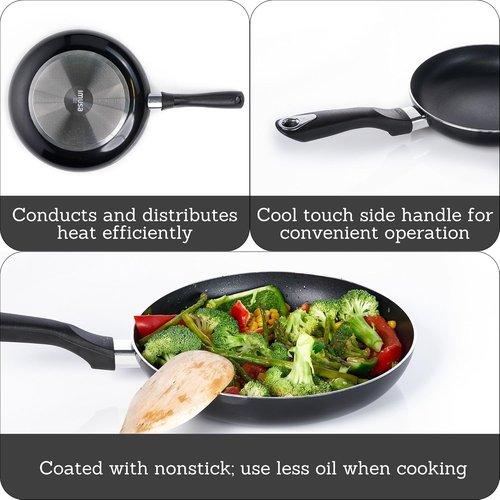 IMUSA 8-Inch Bistro Aluminum Nonstick Fry Pan - Cool Touch Handle for Easy Cooking | Black Skillet