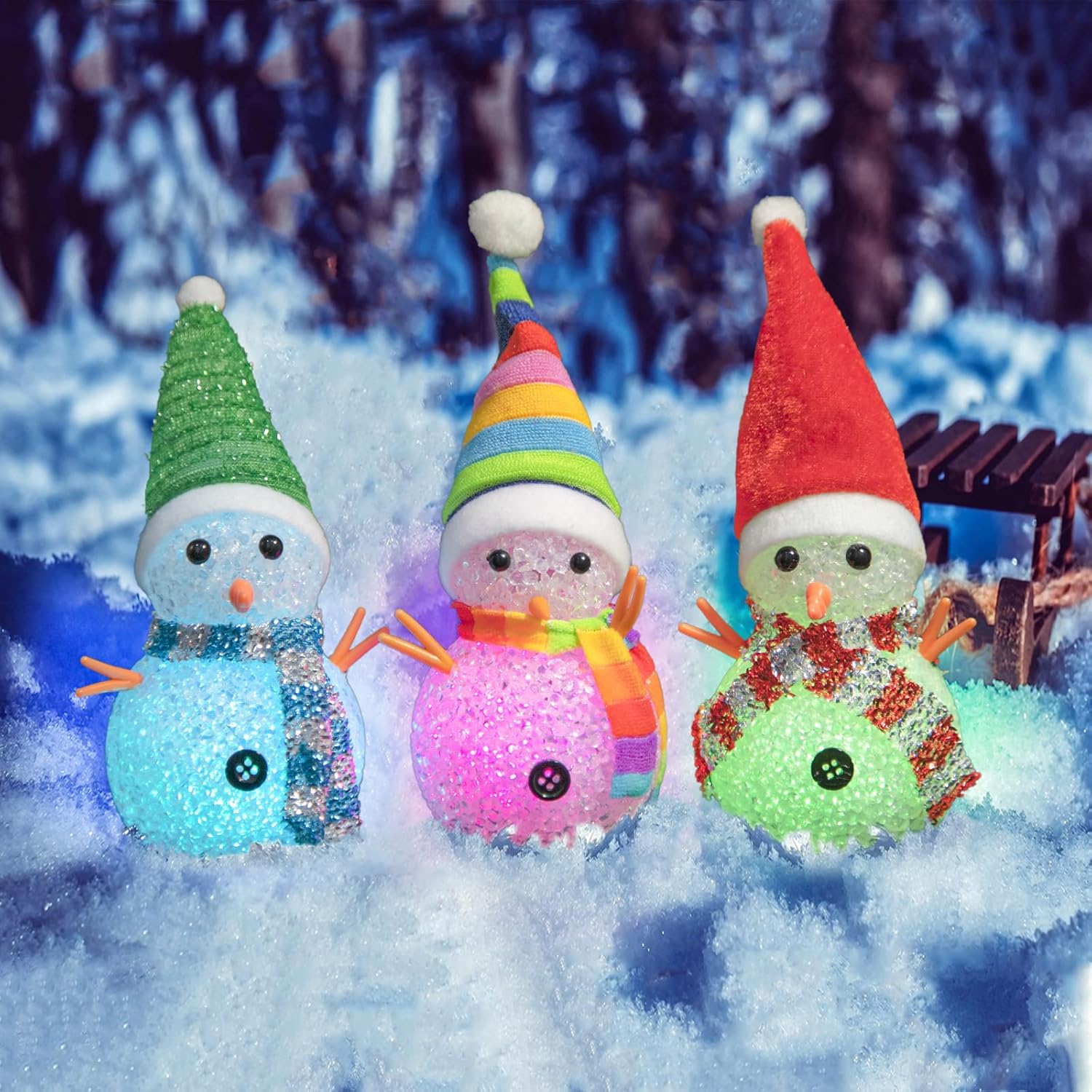 YAKii LED Snowmen Lamp - Color Changing Christmas Decorations | 7.3'' Desk Centerpiece Set of 3