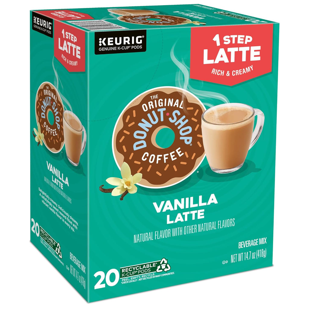 Original Donut Shop Vanilla Latte K-Cup Pods - Flavored Coffee, 20 Count, Perfect for Keurig