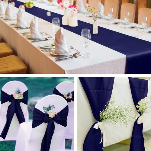 Aneco Satin Table Runner - 12 Pack Navy Blue | 12 x 108 Inch for Weddings & Events