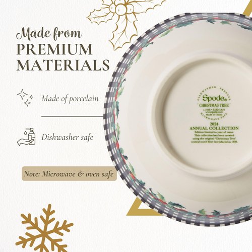 Spode Christmas Tree Revere Bowl - Checkered Exterior & Holly Accents, Festive Candy Dish or Snack Bowl with Sentiments Inside, 6" Porcelain - Dishwasher & Microwave Safe, Great for Gifting & Parties