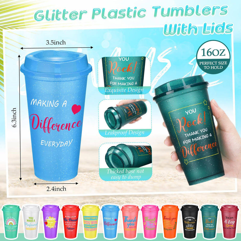 Skylety 96 Pack Employee Appreciation Coffee Cups with Lids 16 oz Reusable Plastic Tumblers Thank You Teacher Appreciation Gifts Bulk for Staff Coworkers Volunteers Nurses Office Team Recognition
