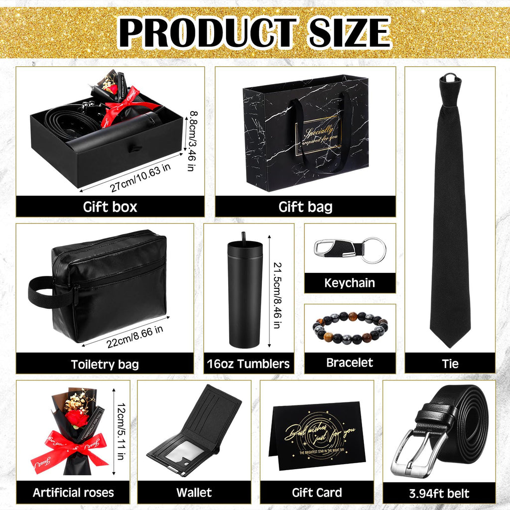 Tioncy 10 Pcs Father Day Gift Basket for Men,Gift Basket Box Kit 16 oz Tumblers Wallet Tie Belt Anniversary Birthday Present for Dad Husband Him Boyfriend(General)