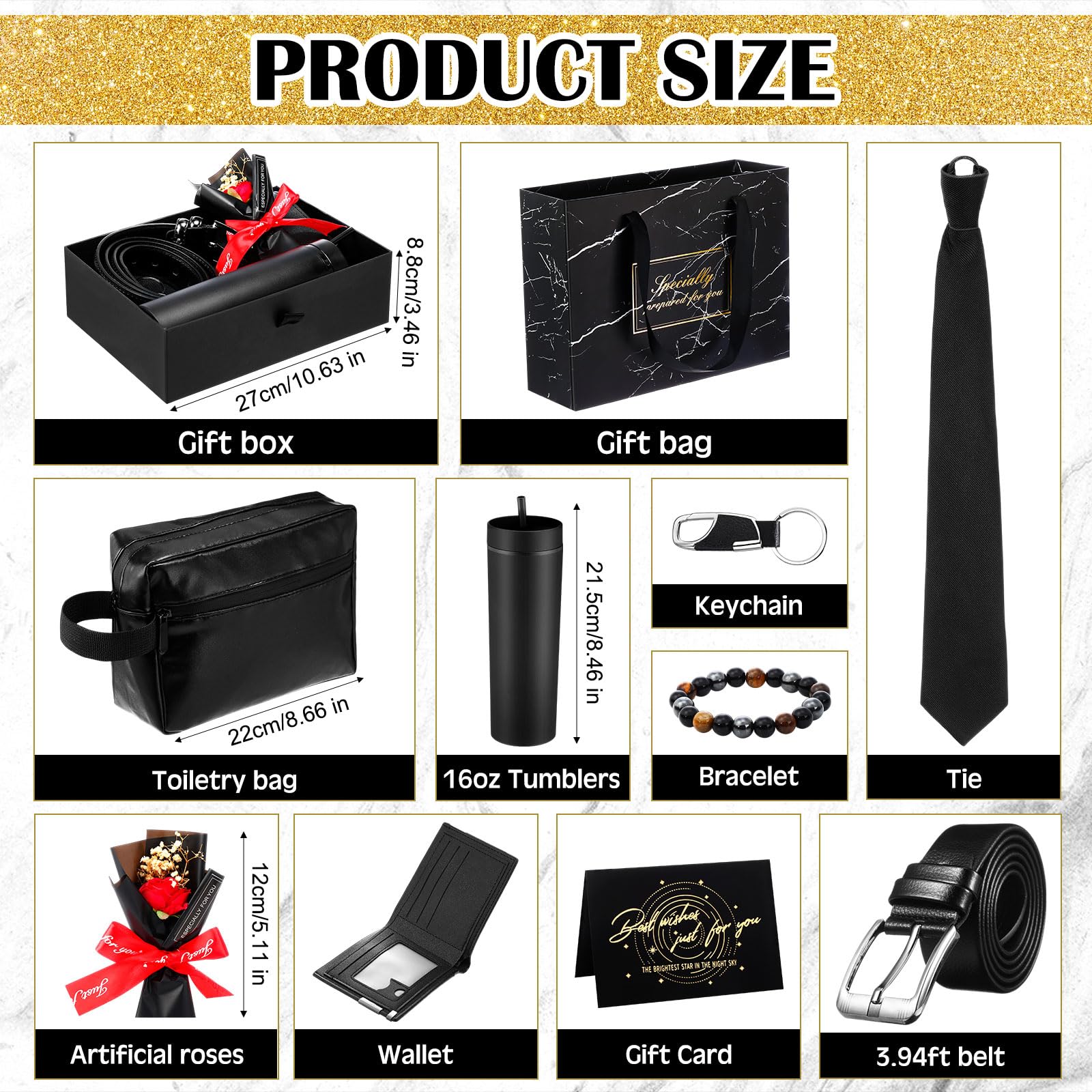 Tioncy 10 Pcs Father Day Gift Basket for Men,Gift Basket Box Kit 16 oz Tumblers Wallet Tie Belt Anniversary Birthday Present for Dad Husband Him Boyfriend(General)