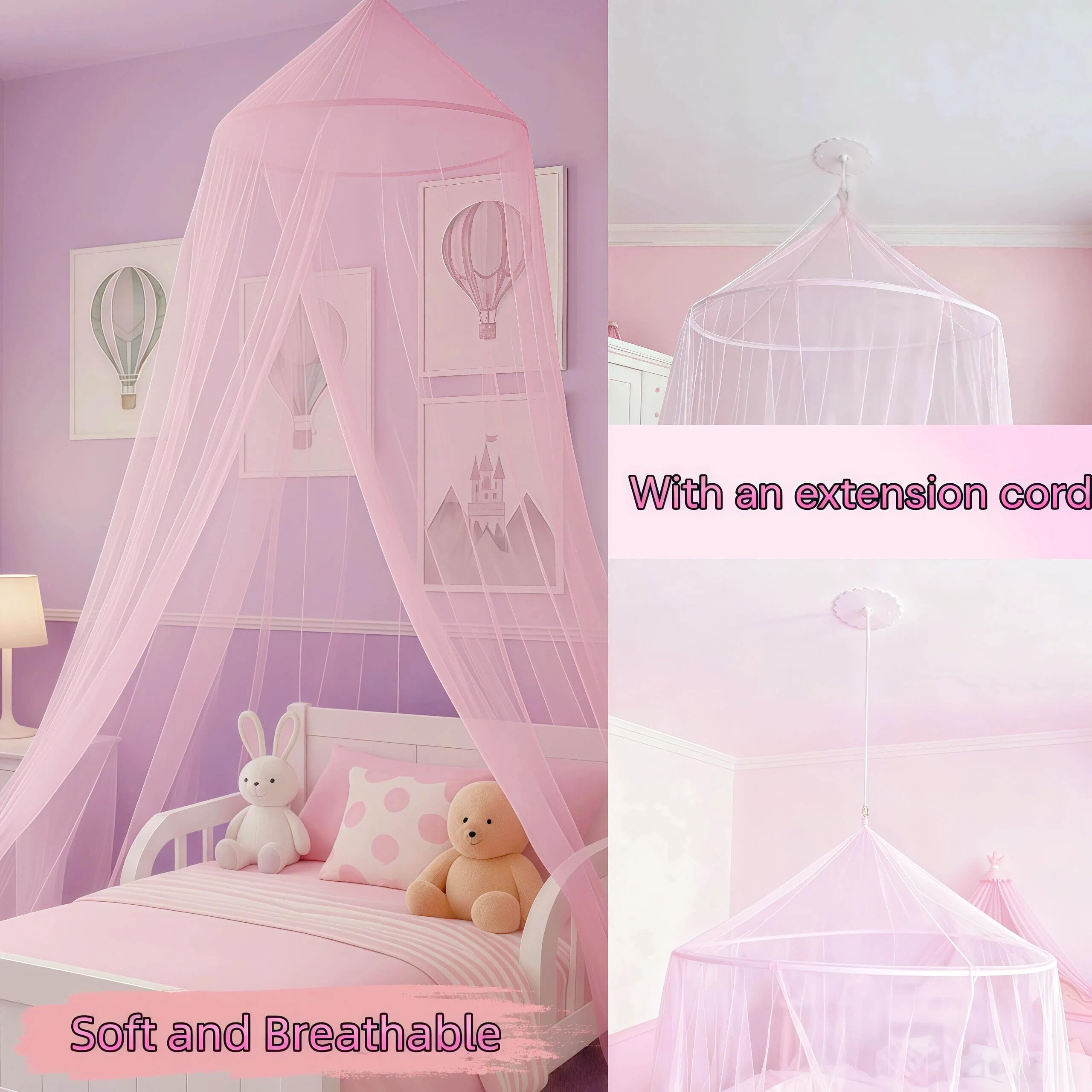 Daksha Princess Pink Bed Canopy for Girls, Dreamy Canopy Net Fits Most Single, Twin, Full and Queen Size Bed, Room Decor, Kids Bedroom Accessories
