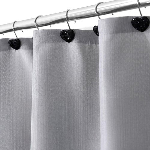 Black Heart Shower Curtain Hooks: Sparkling Shower Hooks with Crystal Rhinestones - Stainless Steel Shower Rings Hangers for Gothic Bathroom Decor for Halloween Christmas Valentine's Day