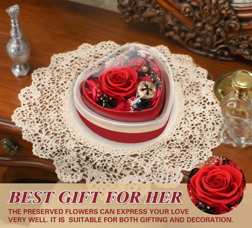 Casaido Preserved Real Rose with I Love You Necklace in Heart Shaped Box, Valentines Day Gift for Her, Red Eternal Flower Christmas Mothers Day Birthday Gifts for Women Mom Wife Girlfriend Grandma