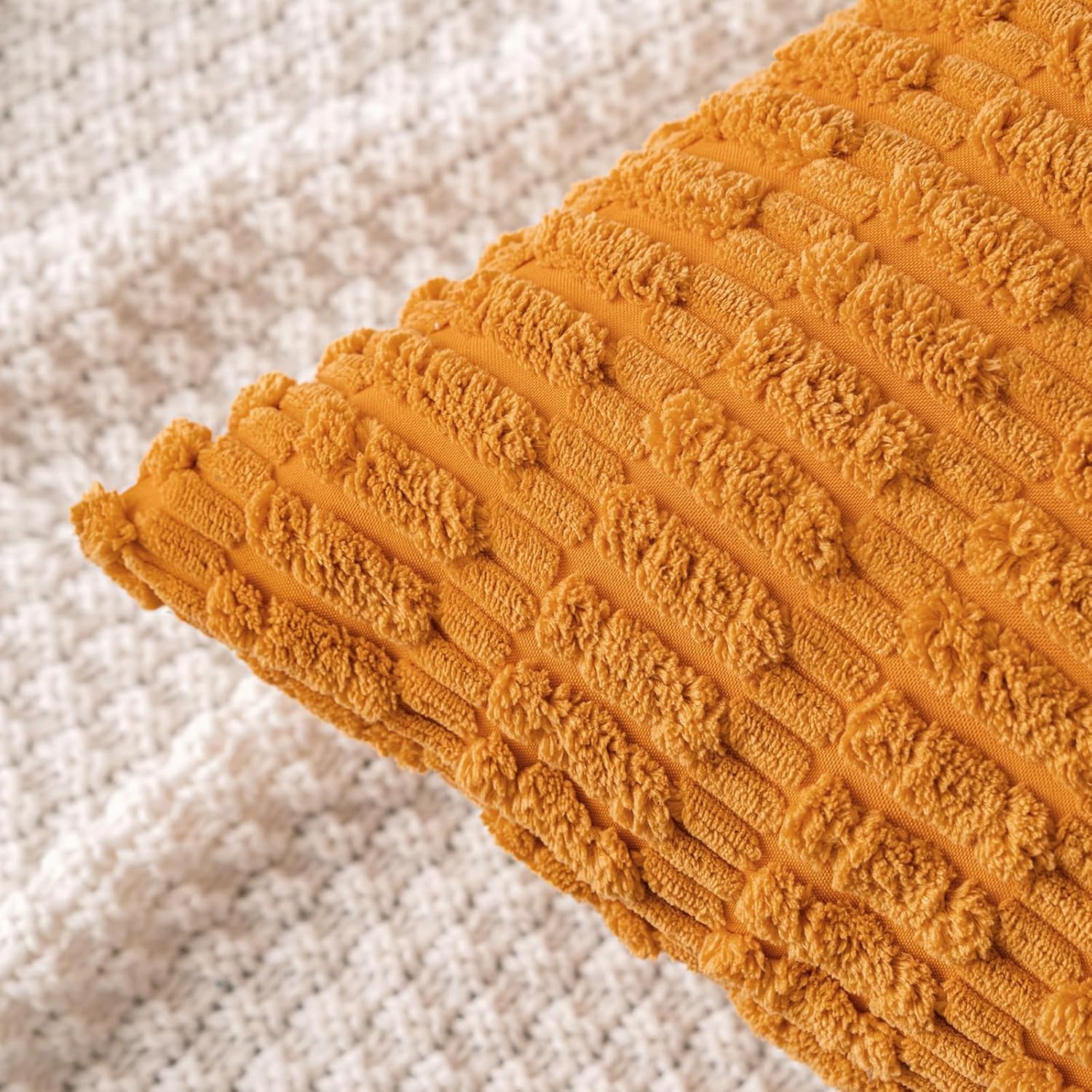 MIULEE Burnt Orange Corduroy Decorative Pillow Covers - Soft Boho Striped 18x18 Inch | Modern Farmhouse Decor