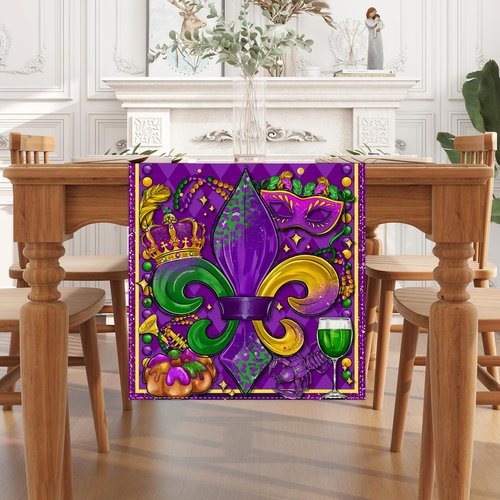 Purple Mardi Gras Table Runner 72 Inches Long New Orleans Mardi Gras Fat Tuesday Brazil Carnival Masquerade Party Home Kitchen Dining Room Table Decorations