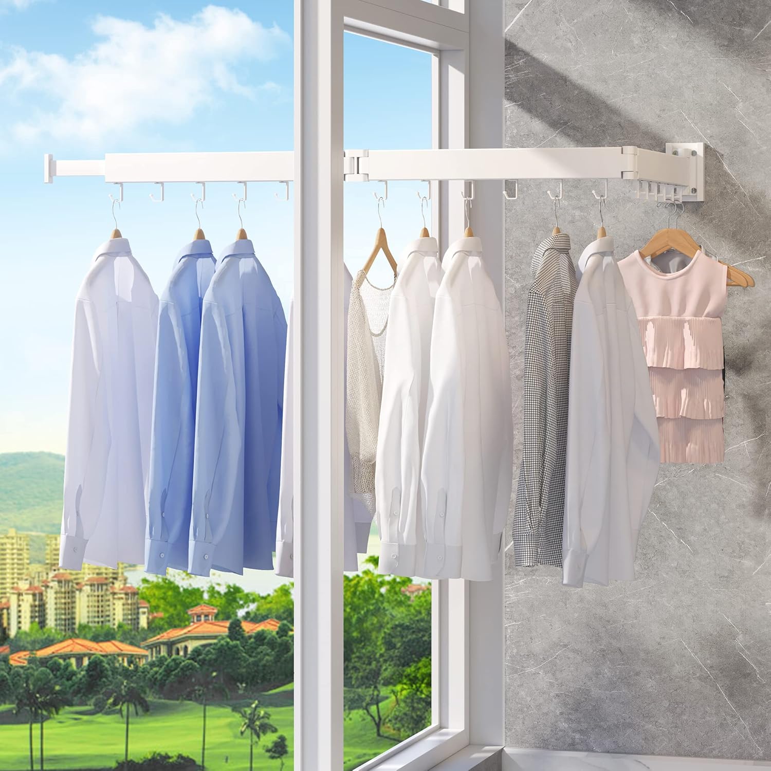 ZdwCyl Clothes Drying Rack - Retractable Wall-Mounted Laundry Space Saver | Tri-Fold Design in White