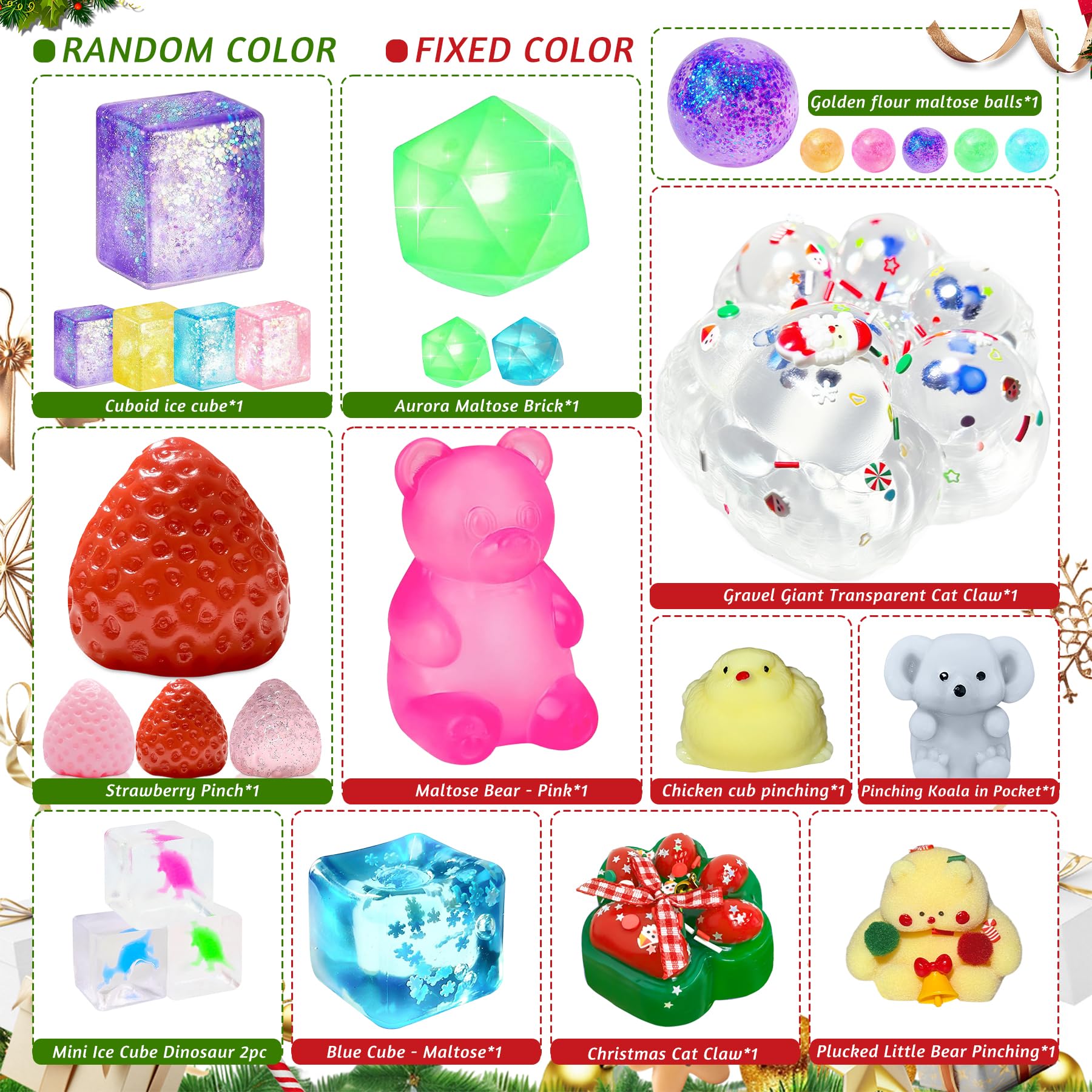 Advent Calendar 2025, 24 Days of Christmas Countdown Calendar for 24 Kawaii Squishies Toys, Surprises Sensory Fidget Toys for Kids & Adult, Christmas Party Favors Gift