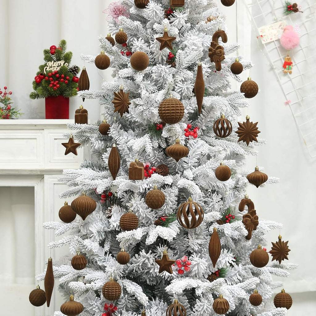 Regine Switzerland Brown Velvet Christmas Balls - 50 Pcs Flocked Ornaments for Tree & Holiday Decor