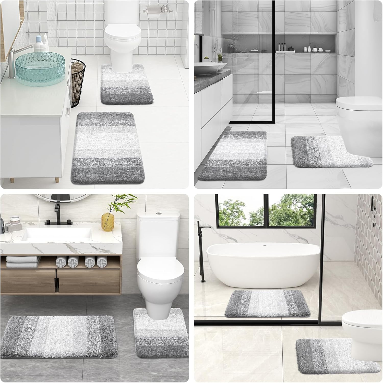 OLANLY Luxury U-Shaped Toilet Rugs - Extra Soft, Absorbent Microfiber Bath Mat | 24x20, Light Grey