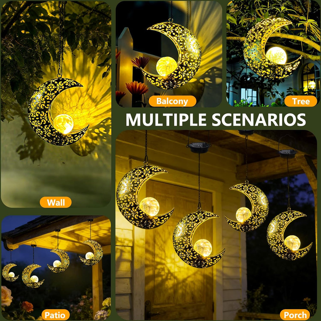 Skiennix Solar Garden Hanging Moon Lights - Unique Metal Lanterns for Outdoor Decor | Perfect Housewarming Gift for Women