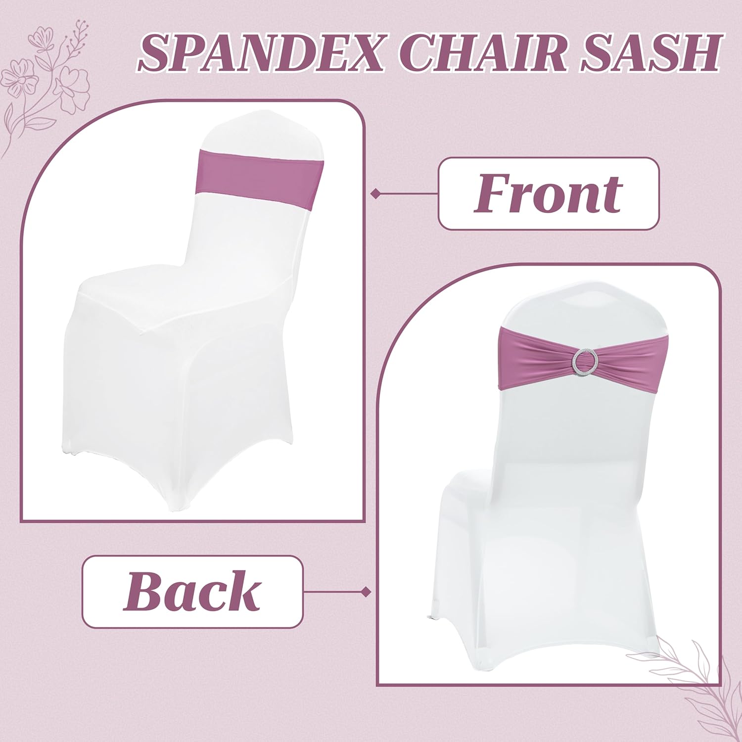 MDS Spandex Chair Sashes - Universal Fit Elastic Stretch Bands with Buckle for Weddings | Dusty Pink - Pack of 150