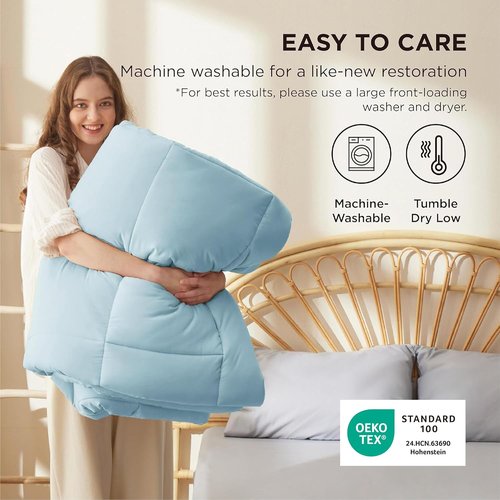 Bedsure Comforter Duvet Insert - Quilted Queen Size All-Season Down Alternative Bedding, Light Spa Blue 88 x 88 Inches