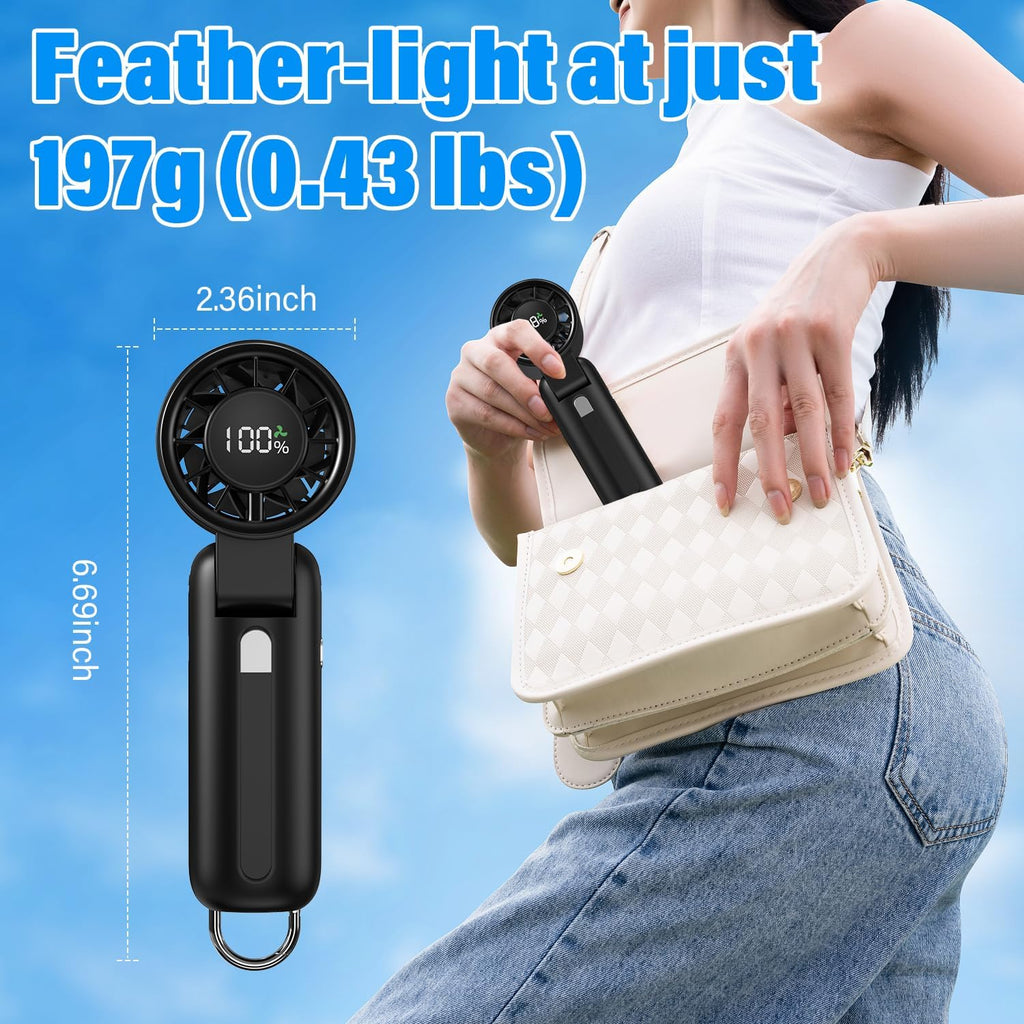 Turbo Fan 4-in-1 Portable Handheld | 180° Foldable Mini Fan with 6 Speeds & 5000mAh Battery