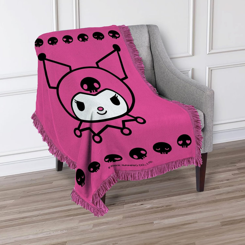 SANRIO Kuromi Blanket Set - Bundle Tapestry Blanket Plus Stickers, More for Kids, Adults, Teens | Cozy Kuromi Throw Blanket 46" x 60"