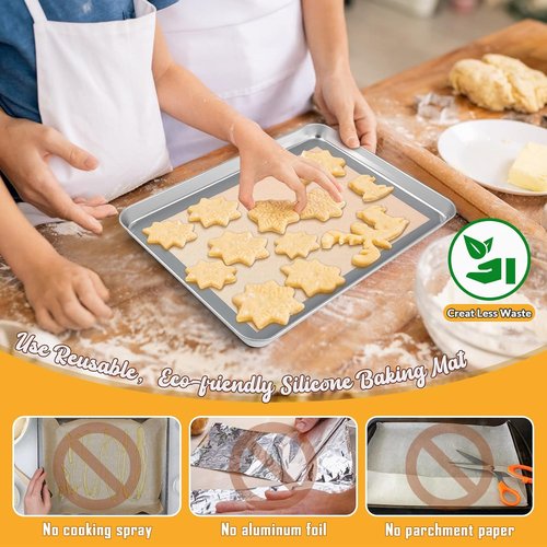 E-far Stainless Steel Baking Sheet Set - 10.5”x8.3” Cookie Sheet Pan with Wire Rack & Silicone Mat