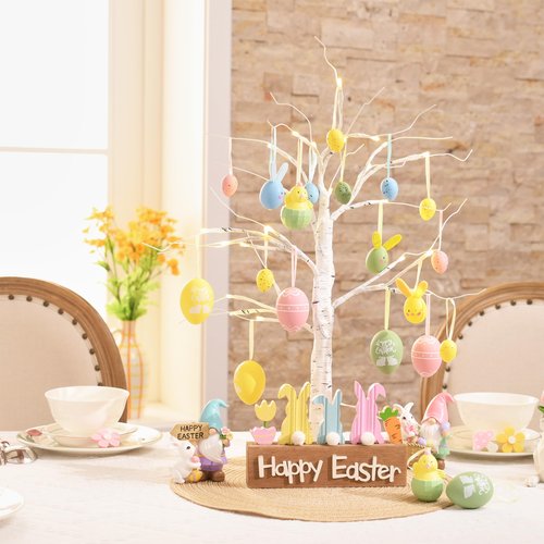 Valery Madelyn 35Pcs Easter Eggs Ornaments Tree Decorations, Pastel Pink Blue Plastic Easter Eggs Bulk Tree Ornaments, 1.2"-2.4" Shatterproof Decorative Hanging Egg for Spring Party Decor