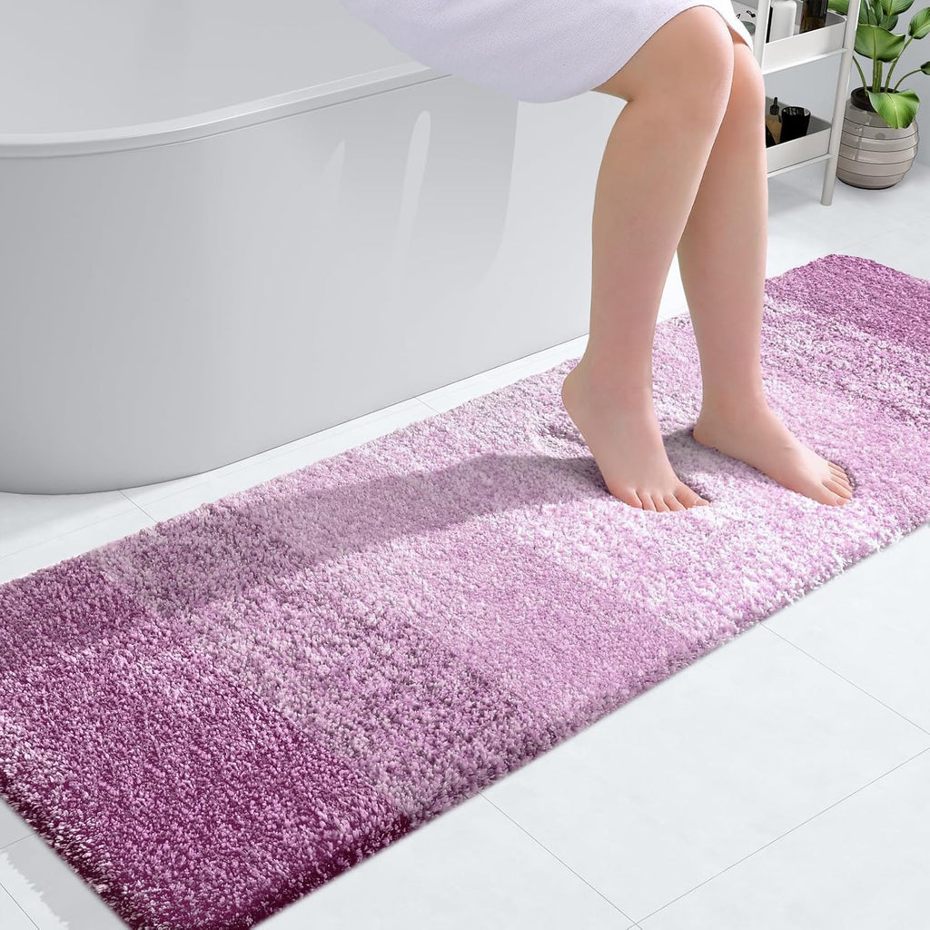 OLANLY Bathroom Runner Rug - Extra Soft Microfiber Mat with Rubber Backing | Quick Dry, 59x20, Pinkish-Purple