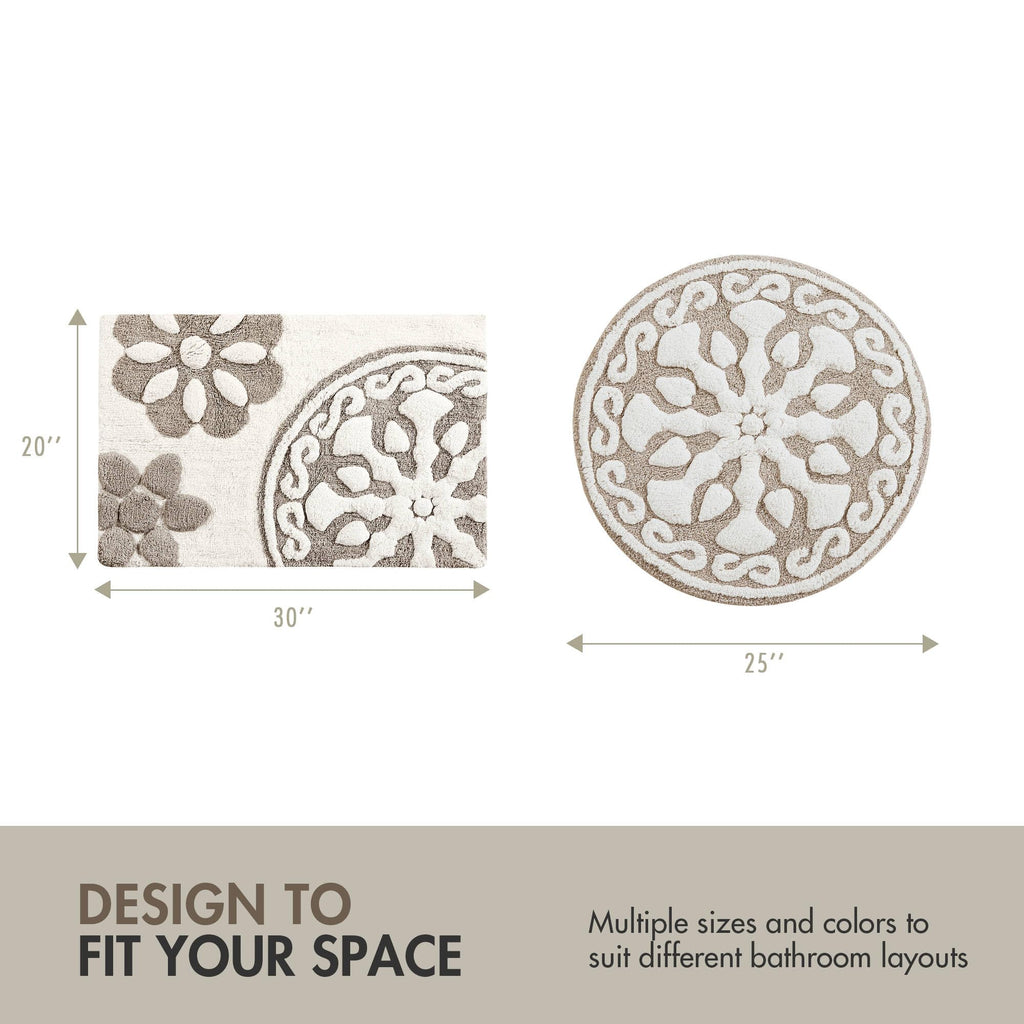 Madison Park Casablanca 100% Cotton Tufted Bathroom Rugs Luxurious Plush Medallion Floral Pattern Bath Mat Absorbent, Quick Dry, Spa Design Shower Room Décor, Rectangle 20" x 30", Taupe