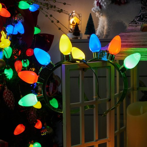 JOYIN 6 Pcs Christmas Light Up Headband and Necklace with 6 Flashing Modes, LED Christmas Bulb Lights Necklace Headband for Kids Women Men Xmas Party Supplies Accessories