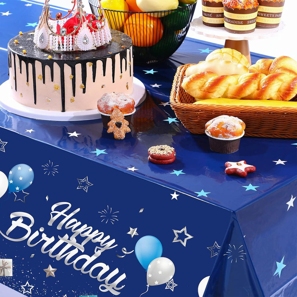 Tegeme Navy Blue Tablecloths - Starry Confetti Design for Kids' Birthday Parties | 3-Pack