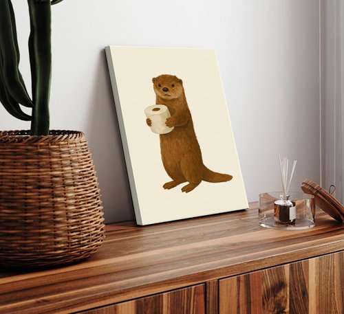 Lulsaxi Funny Otter Canvas Wall Art - Cute Bathroom Decor Print for Home & Restroom