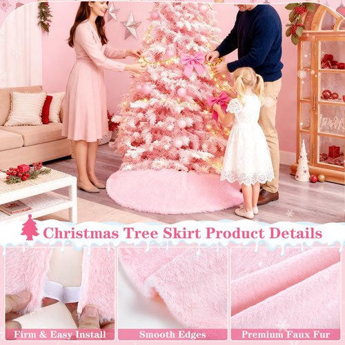 Pink Christmas Tree Skirt 24 inch Small Faux Fur Tree Skirt Xmas Decorations