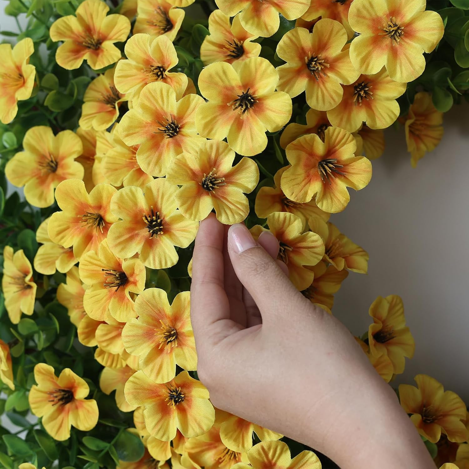 Skiennix 26" Large Artificial Eucalyptus Wreath - Realistic Faux Silk Morning Glory Flowers for Home & Wedding Decor (Yellow)
