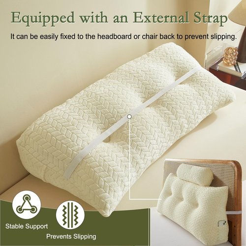 YOUR MOON Wedge Headboard Pillow Twin Size, Triangular Wedge Backrest Pillow with 1 Pack Neck Roll Pillows, Headboard Pillow for Bed,Daybed,and Lounging, Large Bed Bolster Pillows,Off White