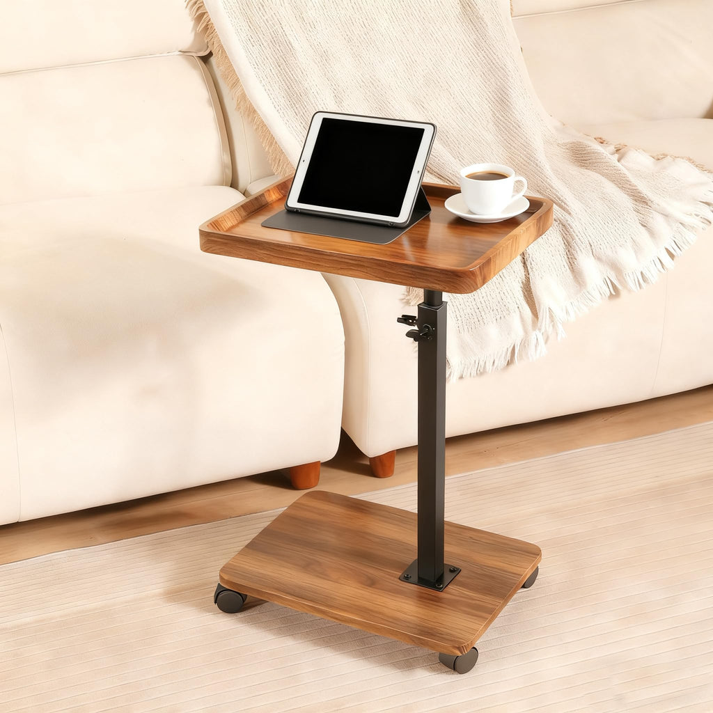 Adjustable Height Couch Tables that Slide Under Sofa, 360° Swivel Modern Tv Tray Table with Wheel, C Shaped End Table for Couch, C Table for Small Place, Perfect for Livingroom, Bedroom