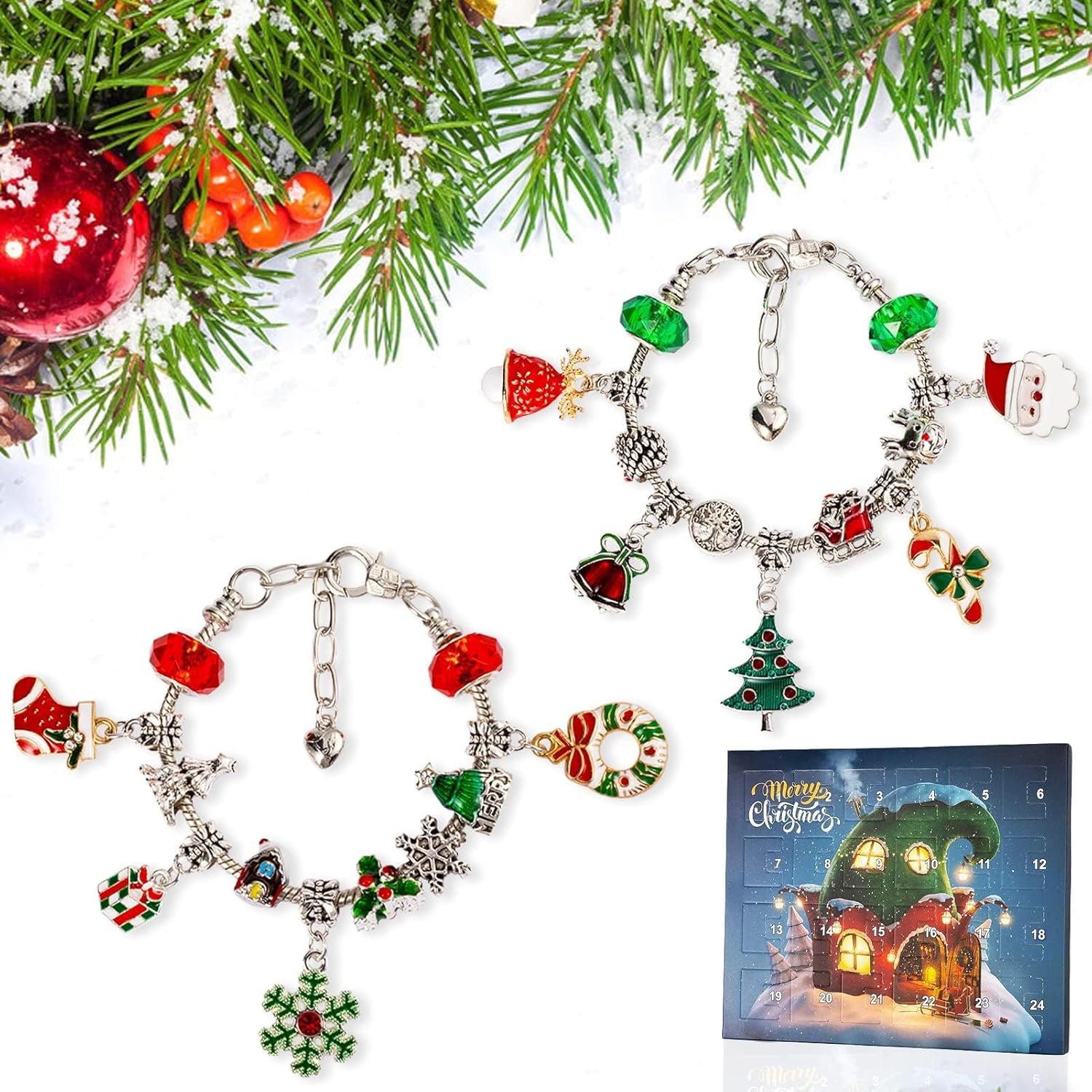 Regine Switzerland Christmas Advent Calendar Bracelets - 24-Day DIY Jewelry Kit with 22 Charms & 2 Bracelets for Girls