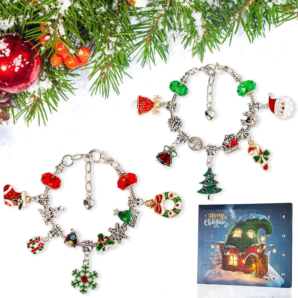 Skiennix Christmas Advent Calendar Bracelets - 24-Day DIY Jewelry Kit with 22 Charms & 2 Bracelets for Girls & Teens