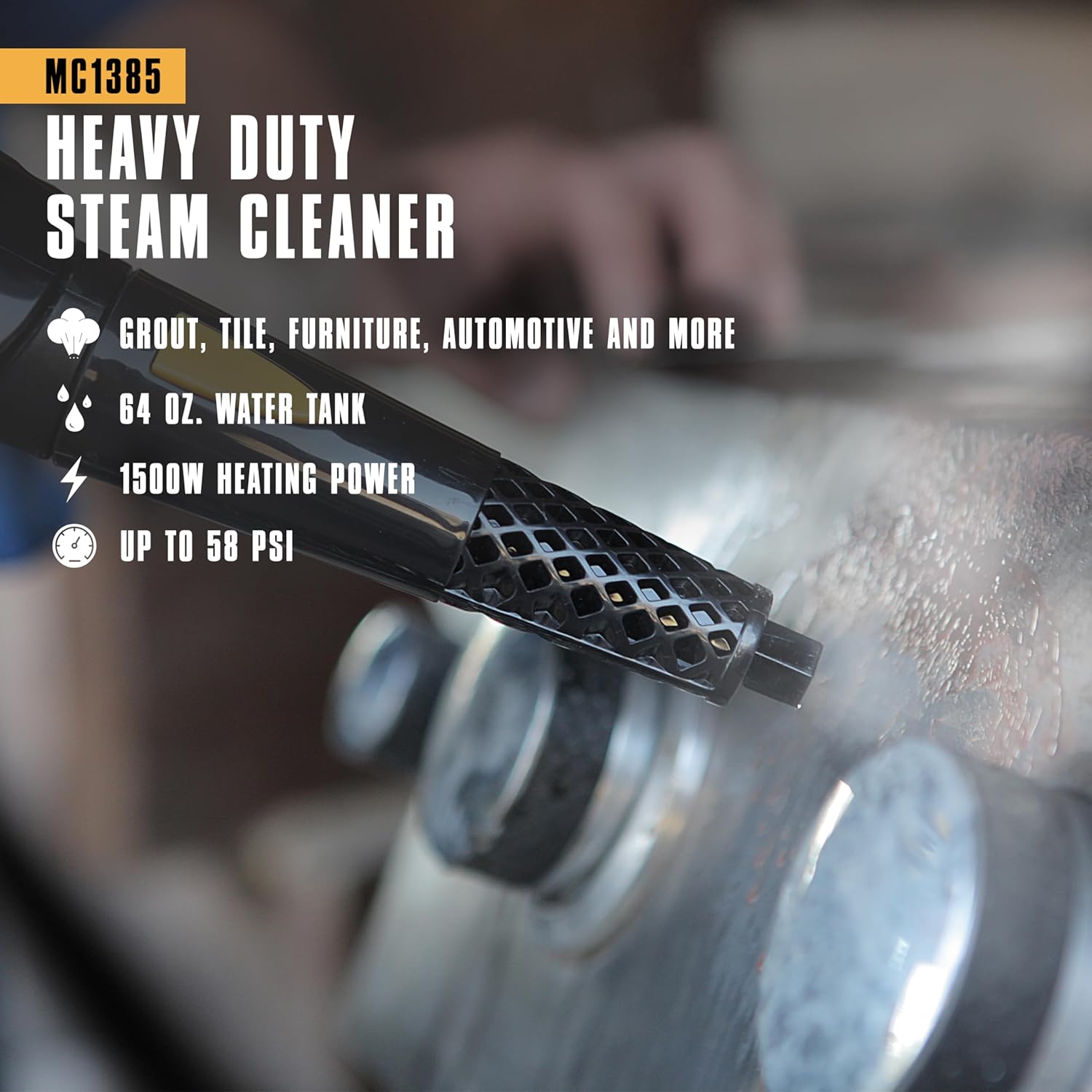 McCulloch MC1385 Deluxe Canister Steam Cleaner - 2-Hour Runtime, Chemical-Free, 23 Accessories for Home & Car Detailing