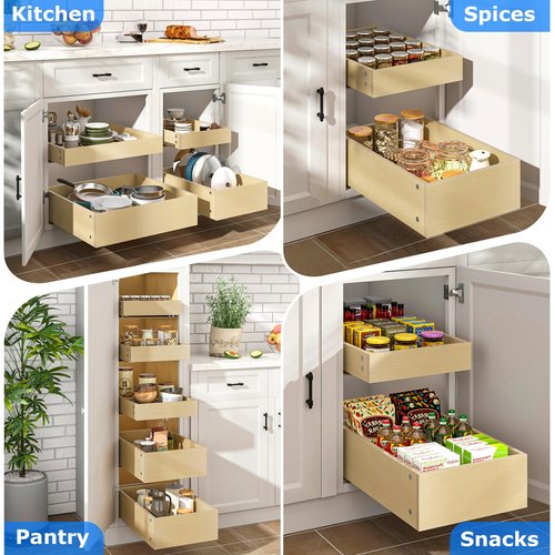 WelFurGeer Soft Close Pull Out Cabinet Organizer, 26" W x 22" D Pull Out Drawer for Cabinet, Bottom Mount Pull Out Drawers for Kitchen Cabinets, Smooth Slide-Out Shelves for Home Kitchen Organization