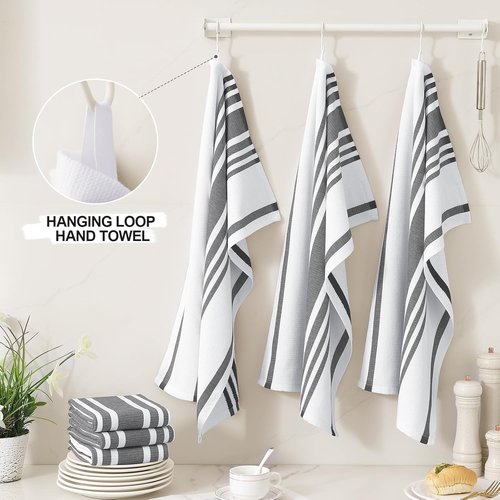 Homaxy Premium Kitchen Towels - Highly Absorbent Cotton Dish Towels | 6 Pack, 18”x28”, Black Stripe & Terry